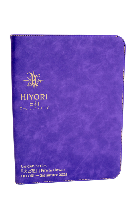Purple notebook with 'HIYORI' branding on a white background