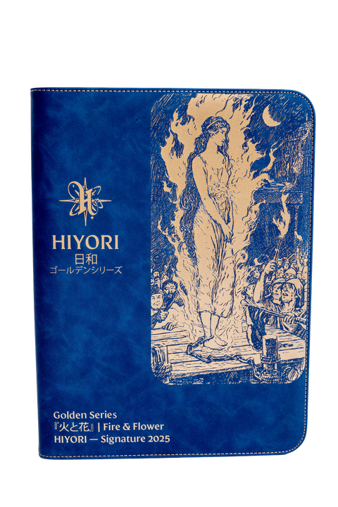Luxury blue suede illustrated 9 pocket TCG card binder — Hiyori
