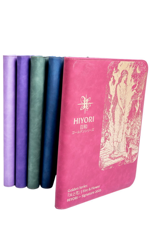 Luxury crimson suede illustrated 9 pocket TCG card binder — Hiyori