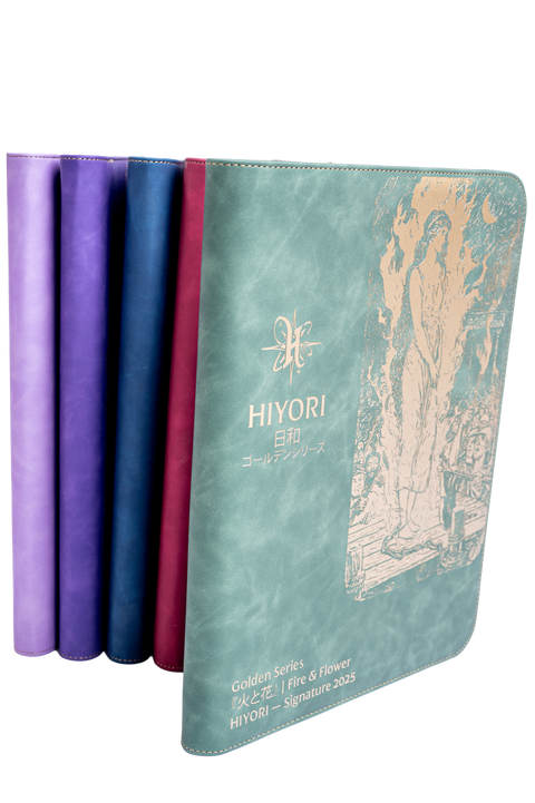 Luxury deep green suede illustrated 9 pocket TCG binder — Hiyori