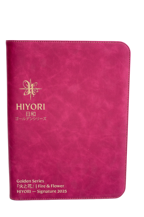 Classic crimson suede gold leaf debossed 9 pocket TCG binder — Hiyori