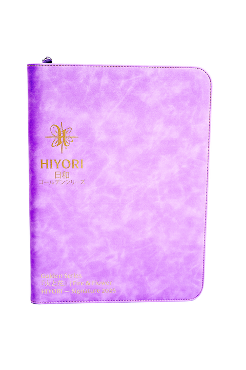 Classic lavender suede gold leaf debossed 9 pocket TCG binder — Hiyori