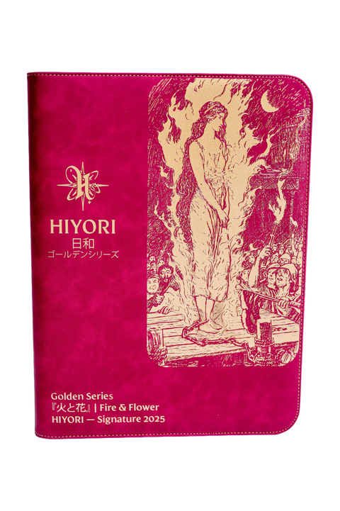 Luxury crimson suede illustrated 9 pocket TCG card binder — Hiyori