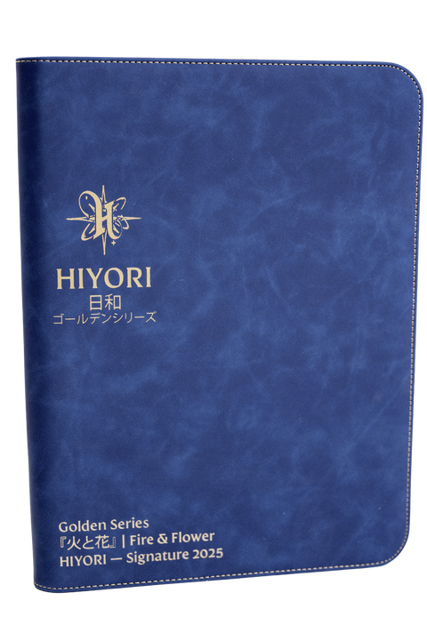 Classic blue suede gold leaf debossed 9 pocket TCG binder — Hiyori